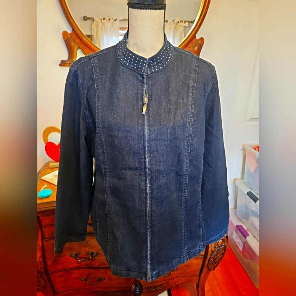 Chico's Size 3 (XL/16) Studded Denim Jacket